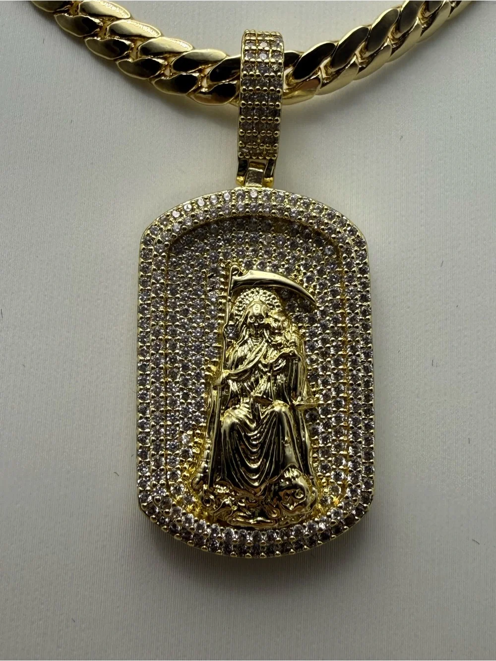 24 Inch 18K Gold Dipped Grim Reaper Snake Cuban Necklace Combo Set AAACZ
